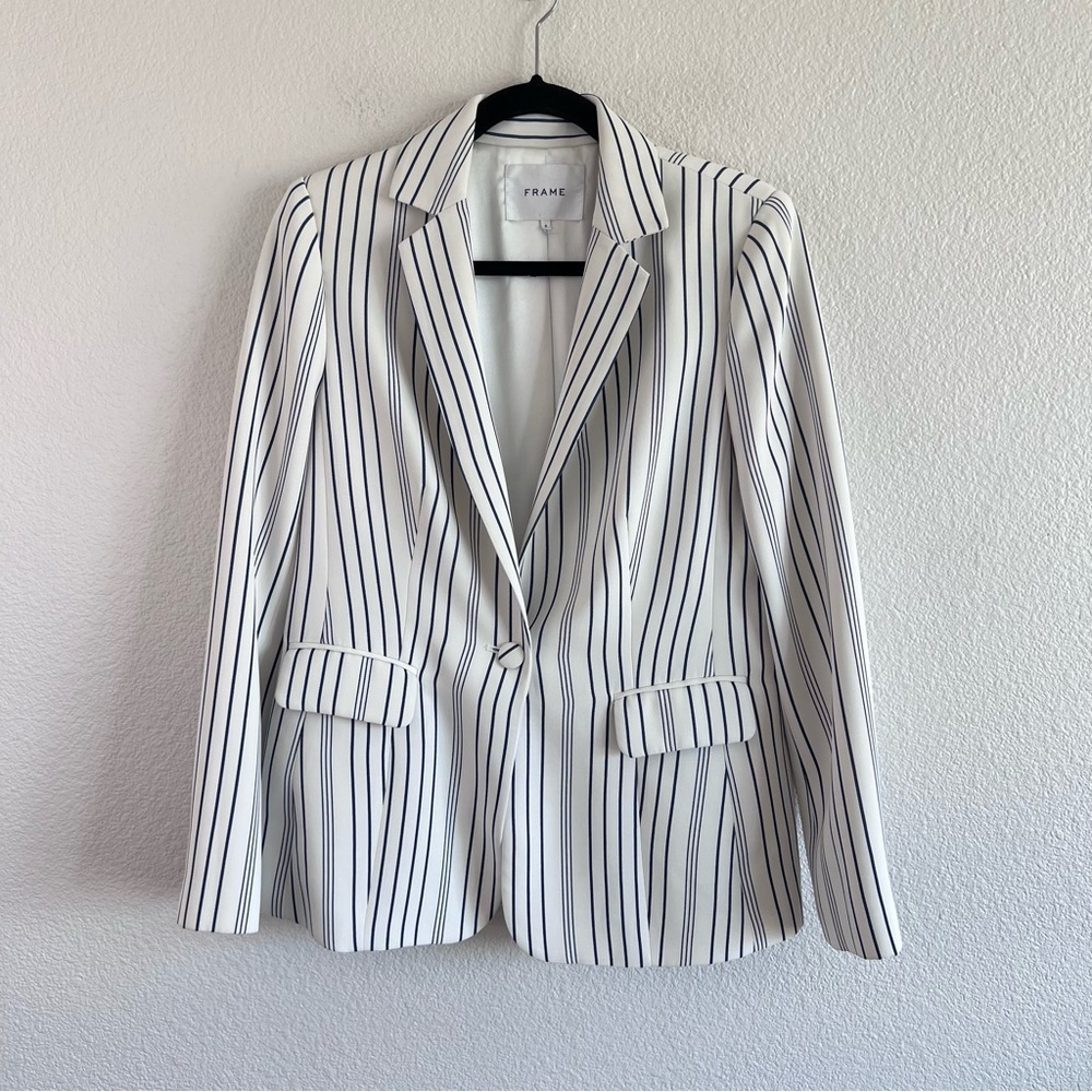 Frame Denim Women’s True‎ Blazer Off White Blue Striped
